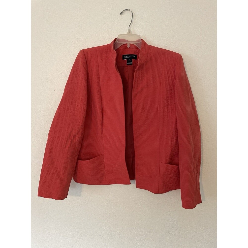 Jones New York Red Ribbed Jacket Blazer Pockets Outerwear 8